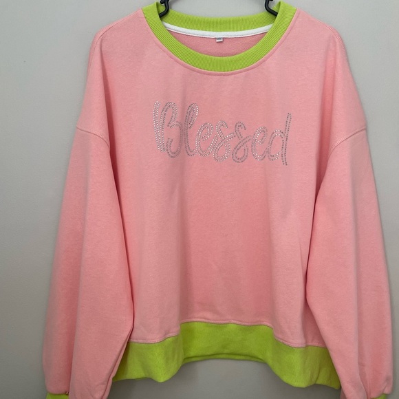 Peach and Green 'Blessed' Sweatshirt - Picture 1 of 8